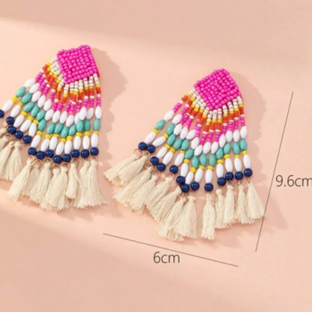Boho Bead & Tassel Drop Earrings